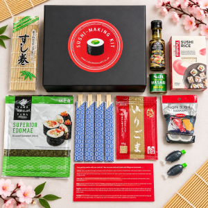 Complete sushi-making kit gift box with Japanese ingredients and sushi-making equipment