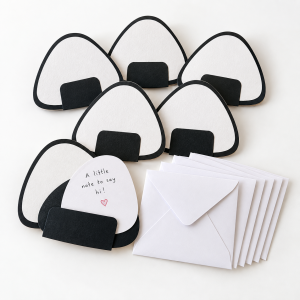 Set of six cute onigiri note cards with removable message cards and envelopes