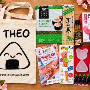 Kids sushi making kit with tote bag, sushi ingredients and equipment